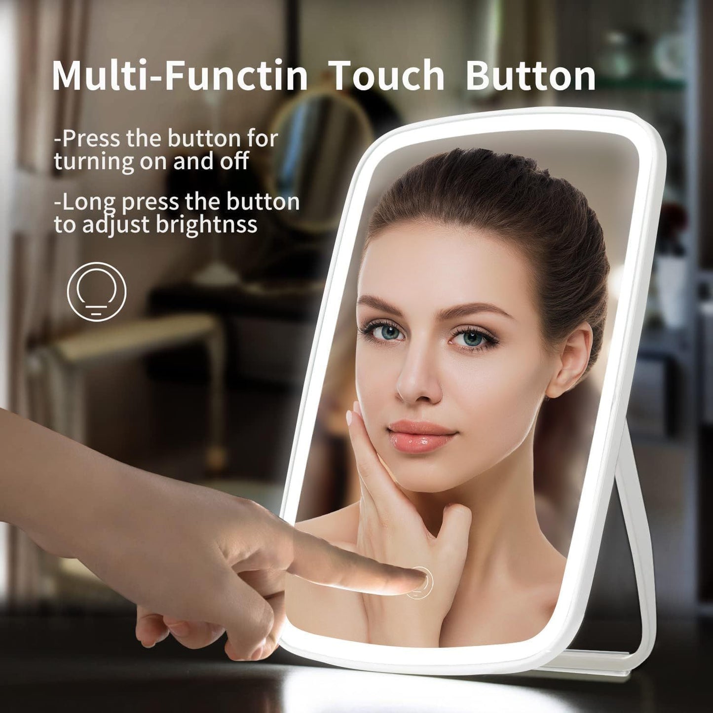 Touch Screen LED Makeup Mirror – 3 Lighting Modes, Adjustable Brightness & 360° Rotation | Vanity Mirror UAE