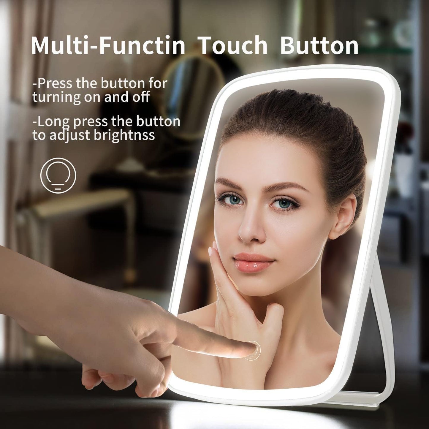 Touch Screen LED Makeup Mirror – 3 Lighting Modes, Adjustable Brightness & 360° Rotation | Vanity Mirror UAE