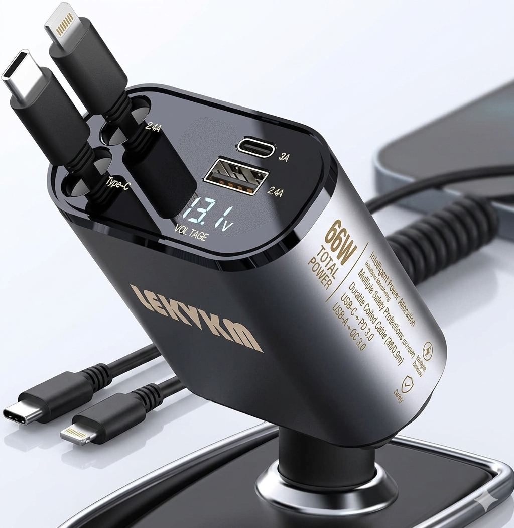 4-in-1 Retractable Car Charger