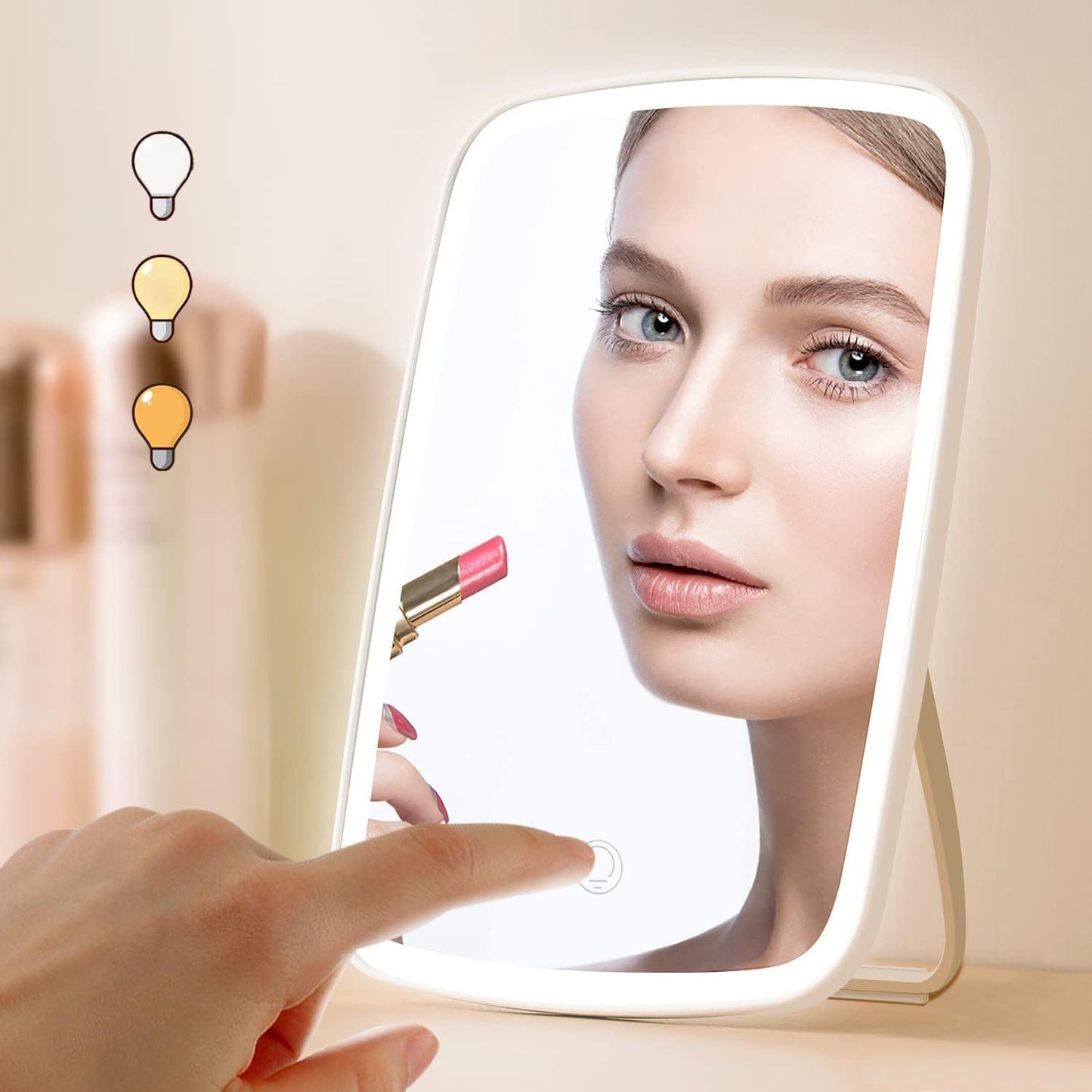 Touch Screen LED Makeup Mirror – 3 Lighting Modes, Adjustable Brightness & 360° Rotation | Vanity Mirror UAE